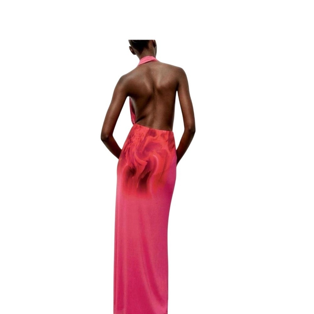 Zara Pink Plunge Neck Sleeveless Gown - Picture 2 of 2